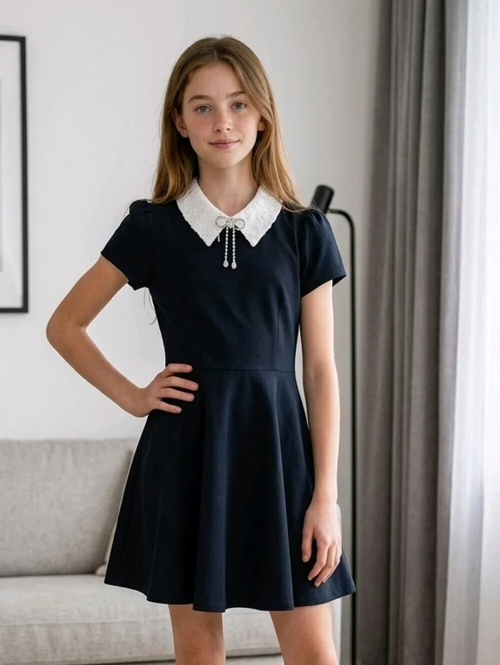 NWT Girl's Rare Editions Black Dress with White Lace Collar And Accessory ~sz 10